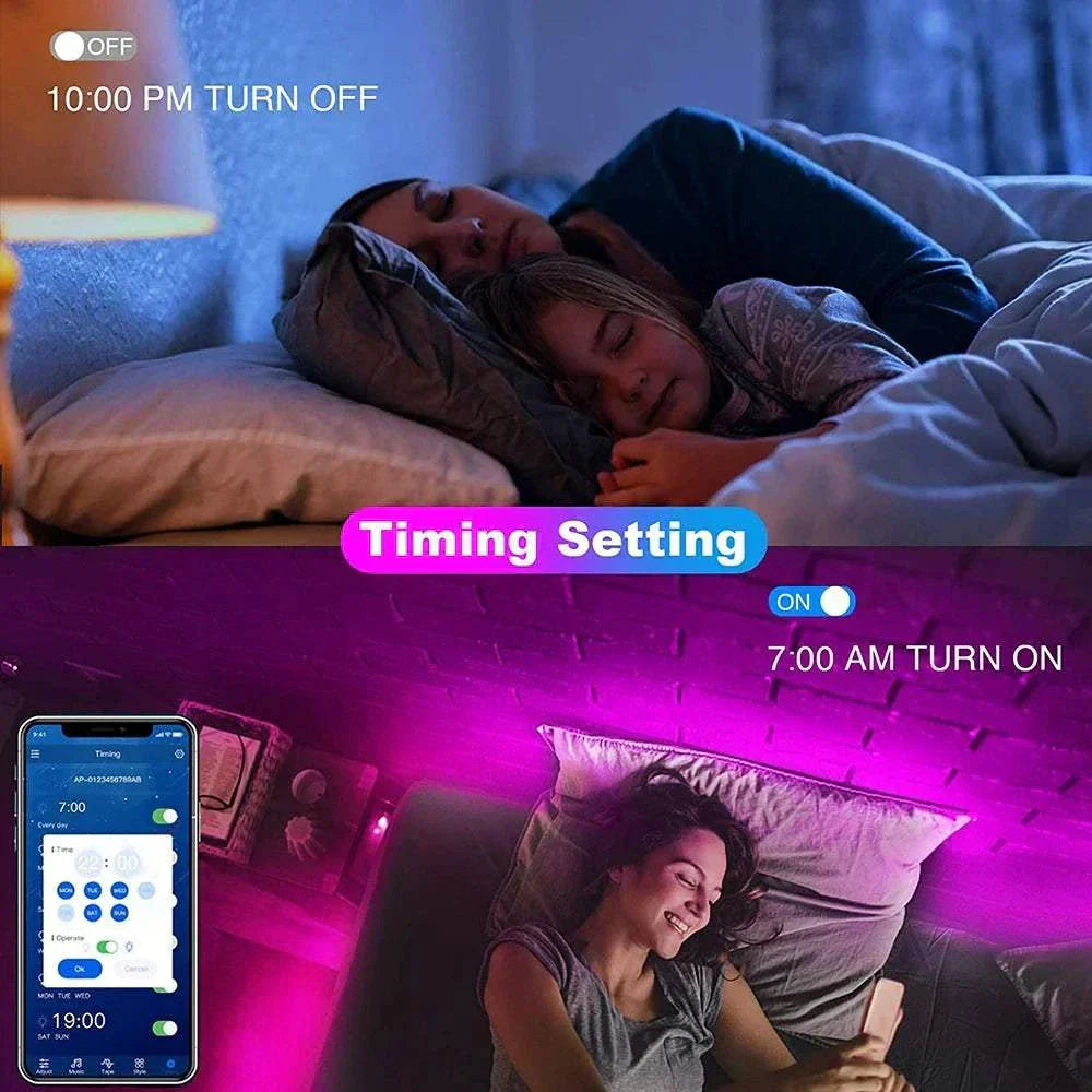 LED Light Strip lights with app control and timer setting for customizable bright color lighting