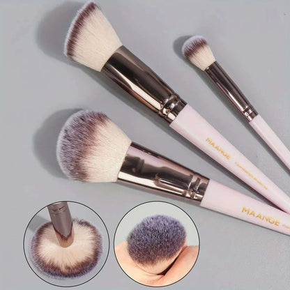 MAANGE 30pcs professional nylon makeup brush set with white handles and carrying bag for blending, foundation, concealer, eyeshadow, and powder application