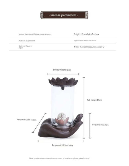 Backflow purple sand incense burner with glass lotus and Buddha's hand design in new classical style ceramic decoration