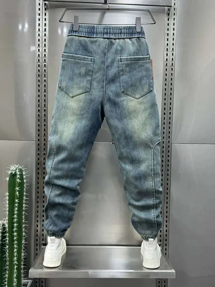 Blue Retro Stitching Jean Joggers