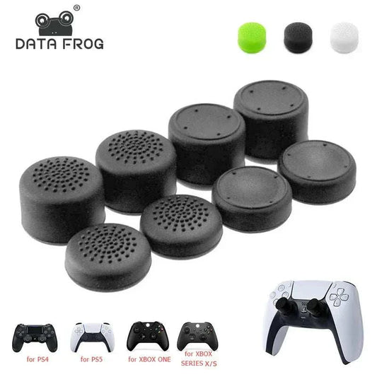 DATA FROG 8-piece black silicone controller thumb stick grips for PS5, PS4, Xbox One, and Xbox Series X/S with anti-slip design