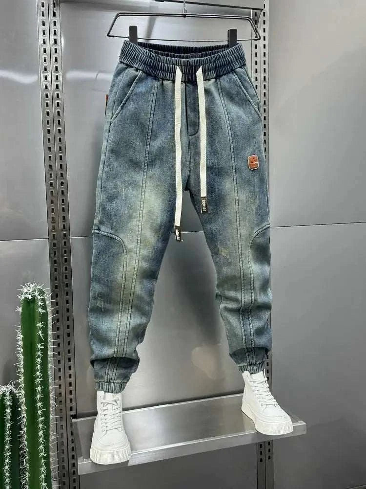 Blue Retro Stitching Jean Joggers