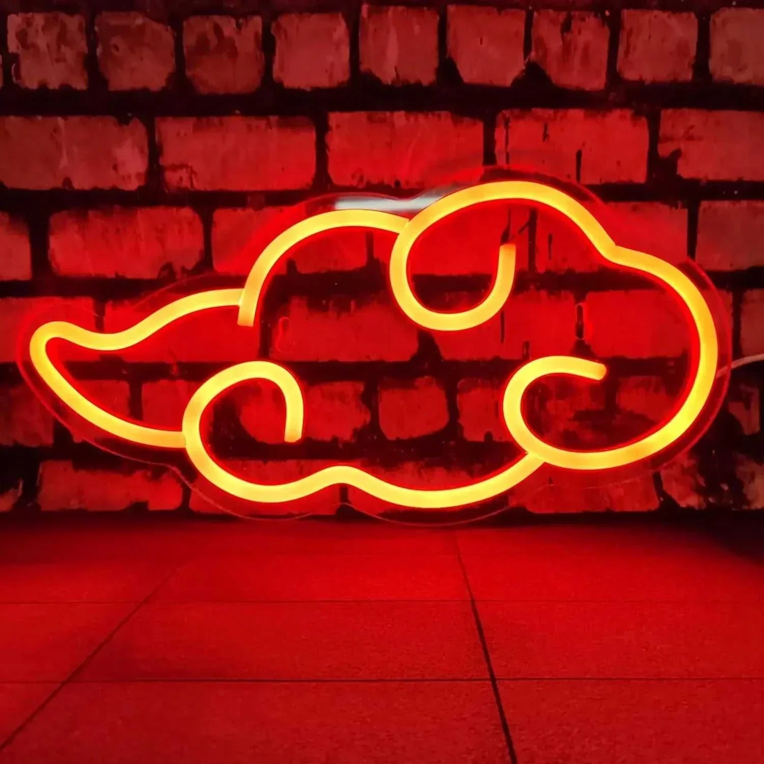 Akatsuki Cloud Neon LED gaming sign glowing red on brick wall for game room decor