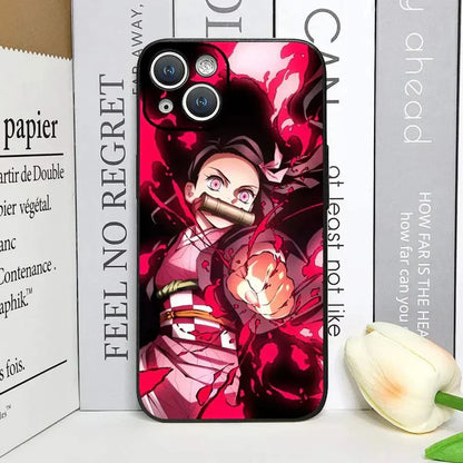 Demon Slayer Anime Phone Case For iPhones With Black Back Cover