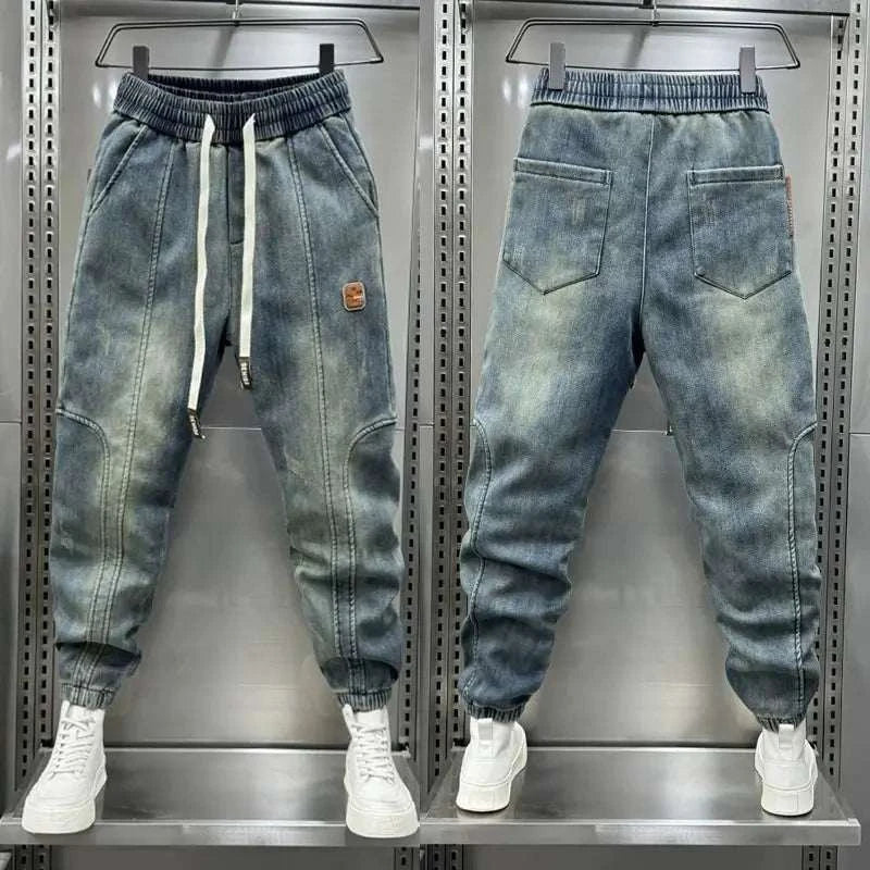 Blue Retro Stitching Jean Joggers