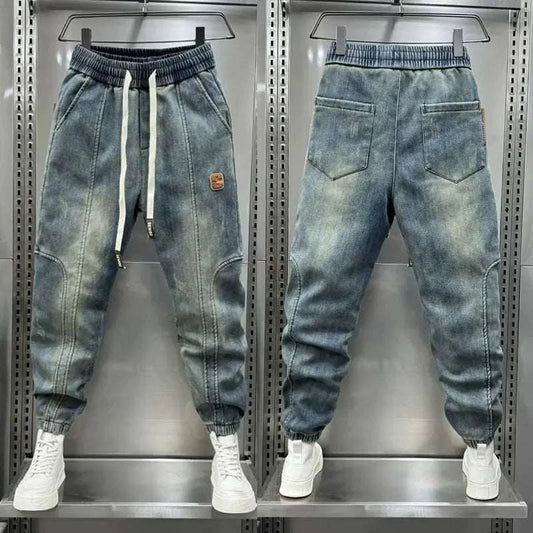 Blue Retro Stitching Jean Joggers