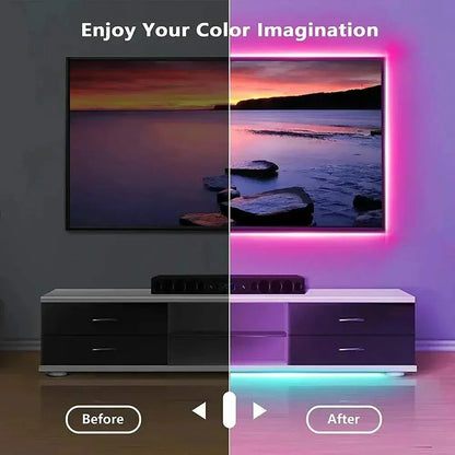 LED Light Strip USB LED strip lights 5050 with bright multicolor options behind TV and under cabinet lighting before and after effect