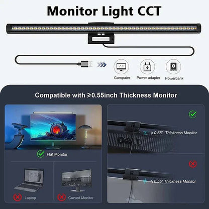 LED Monitor Light Bar 44cm with touch control, adjustable color temperature, magnetic fixation for computer screens thicker than 0.55 inches.
