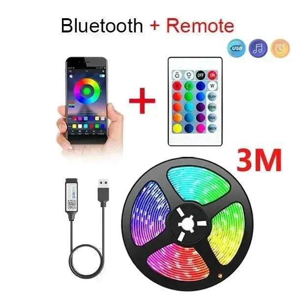 LED Light Strip lights tape style ribbon style 5050 RGB colorful with remote and app control 3 meters