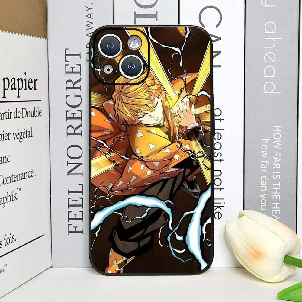 Demon Slayer Anime Phone Case For iPhones With Black Back Cover