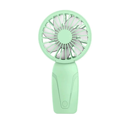 Cute portable handheld USB rechargeable fan in light green for on-the-go cooling