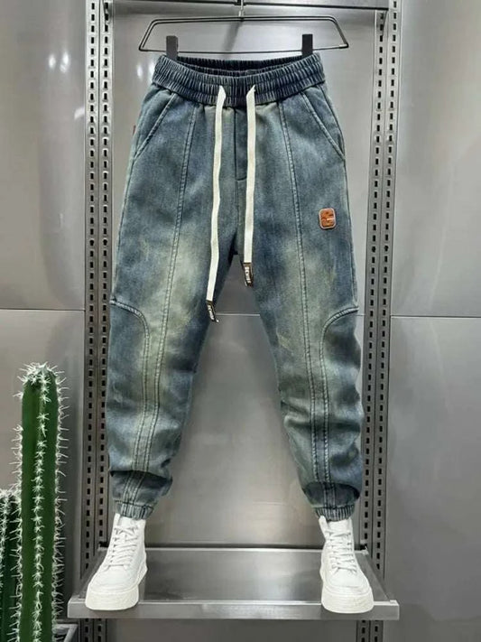 Blue Retro Stitching Jean Joggers