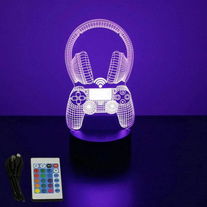 Very bright neon gaming sign LED 3D lamp with remote control and USB cable, gaming controller and headphone design.