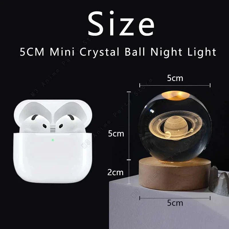 Crystal Ball Moon-Galaxy-Saturn-Solar System LED-5cm Crystal Ball Moon Galaxy LED night light with wooden base for home decoration