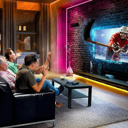 LED Light Strip USB LED strip lights illuminating modern living room with vibrant colors and bright display