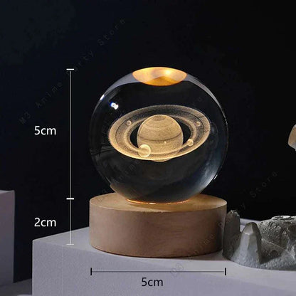 Crystal Ball Moon-Galaxy-Saturn-Solar System LED-Crystal ball moon and galaxy LED night light with wooden base, 3D laser etched planetary design, USB powered decorative lamp.