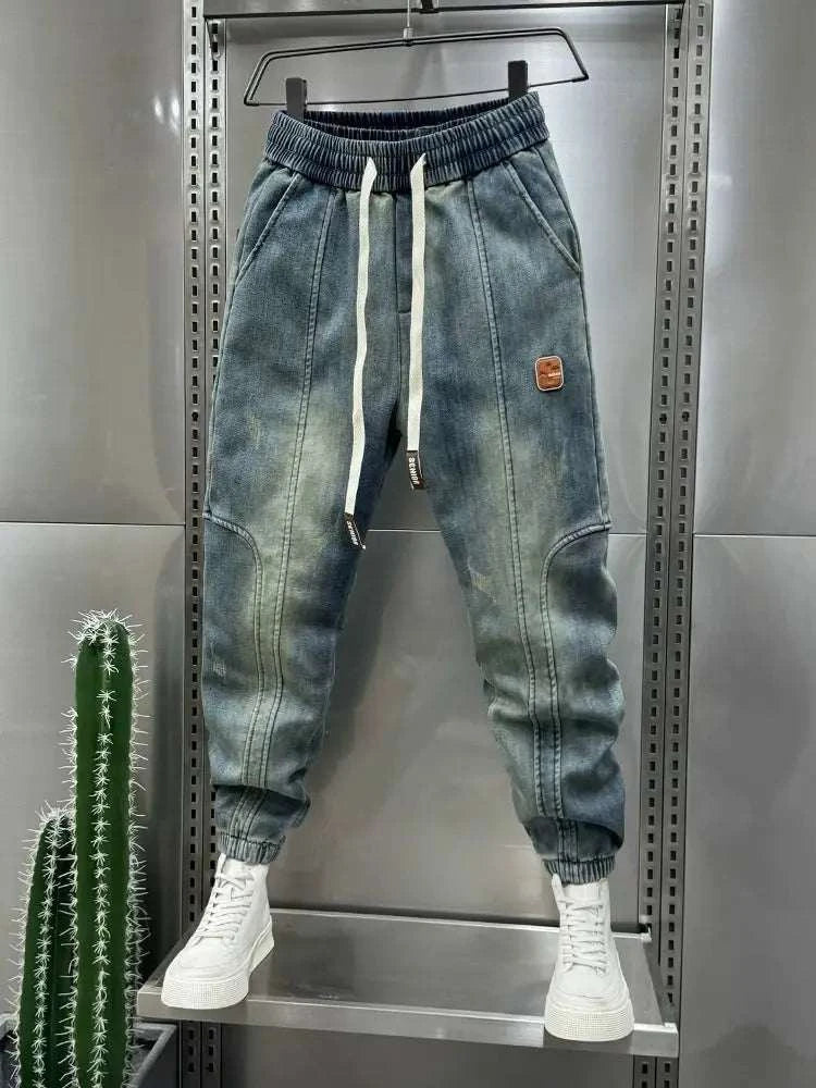 Blue Retro Stitching Jean Joggers