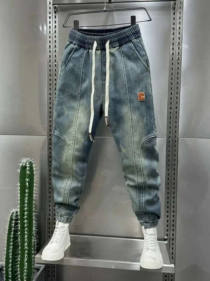 Blue Retro Stitching Jean Joggers