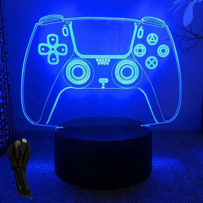 Very bright neon gaming sign shaped like a video game controller with LED 3D lamp and USB cable.