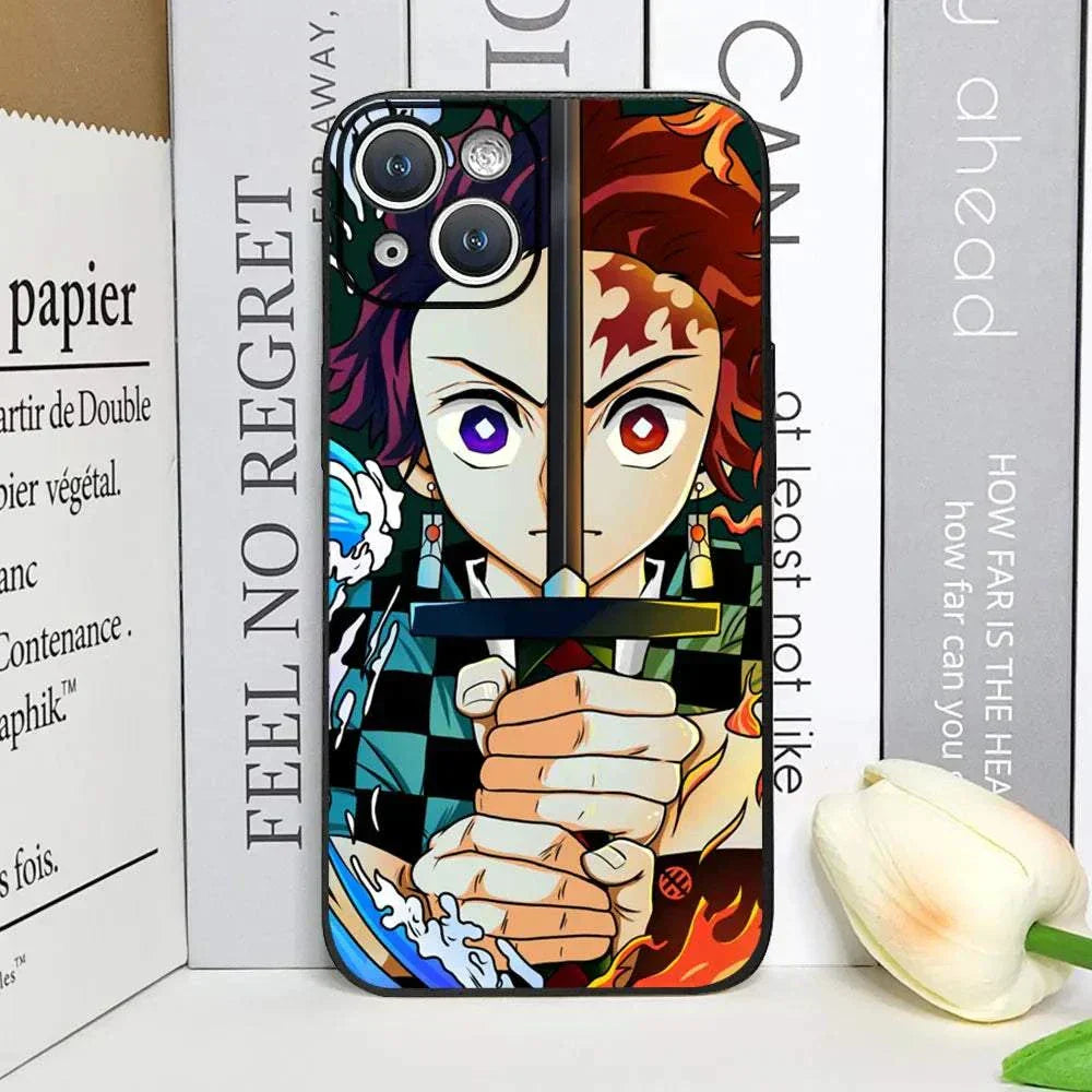 Demon Slayer Anime Phone Case For iPhones With Black Back Cover