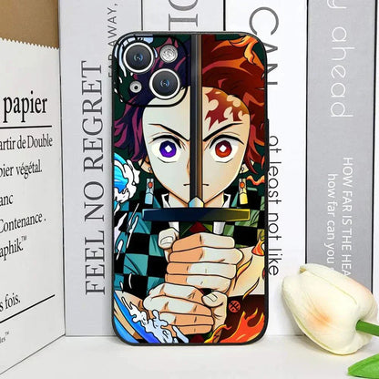 Demon Slayer Anime Phone Case For iPhones With Black Back Cover