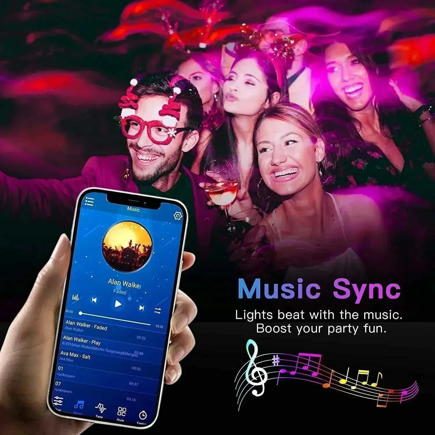 LED Light Strip USB LED strip lights with app control and music sync for dynamic party lighting