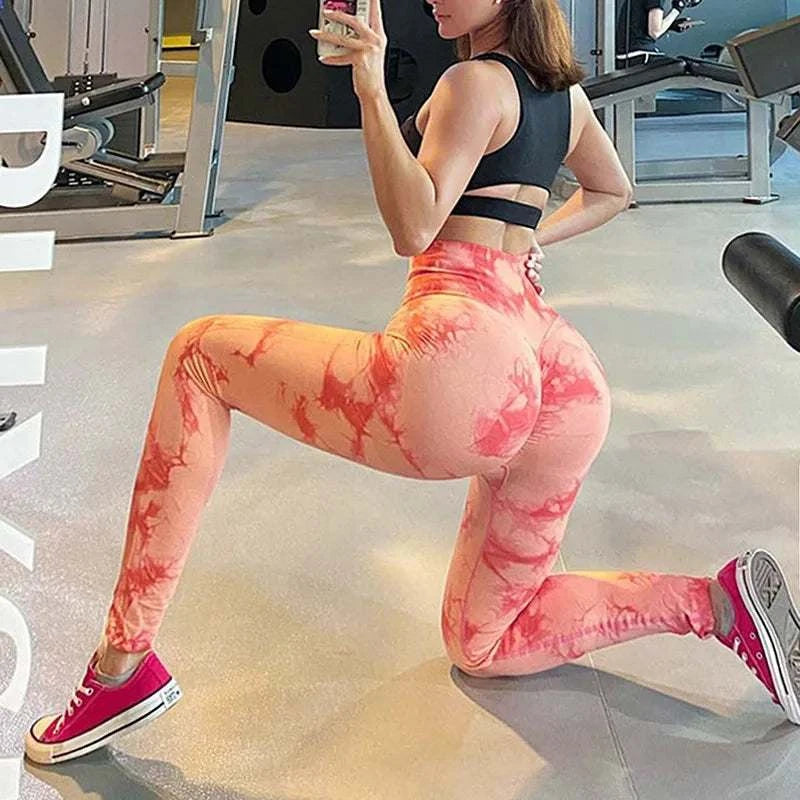 Women Tie dye Gym Leggings Seamless Push Up Booty Yoga Pants